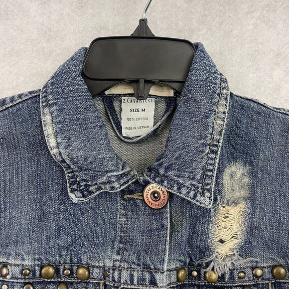 Z Cavaricci Trucker Jacket Vest Womens Sz M Blue Distressed Studded Buttons VTG - Picture 5 of 11